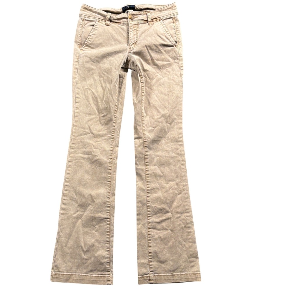 American Eagle Kick Boot Pants Womens 0 Tan Khaki Low Rise Y2K Stretch Chino